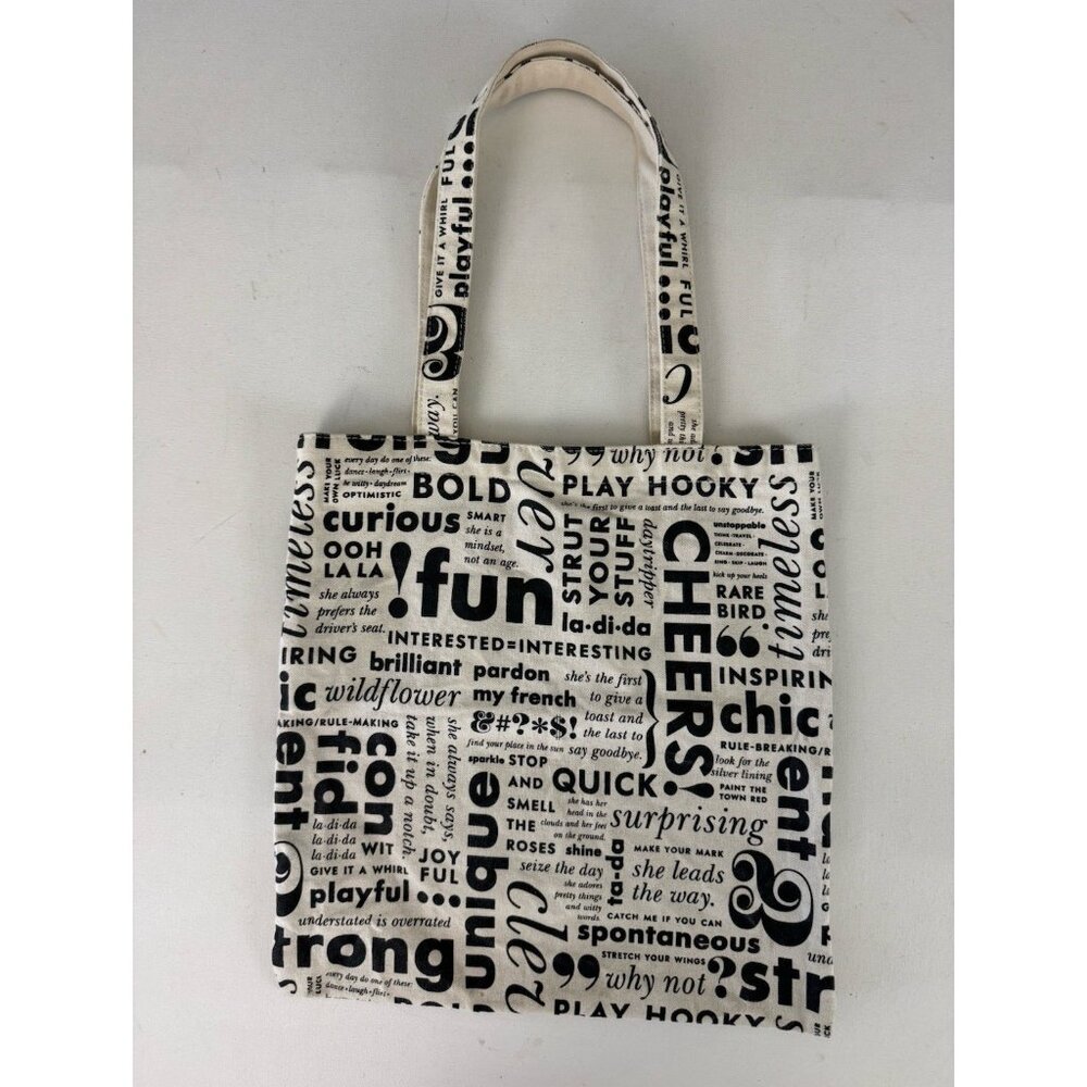 KATE SPADE Inspirational Words Black/White Canvas Tote Bag 14"x13"